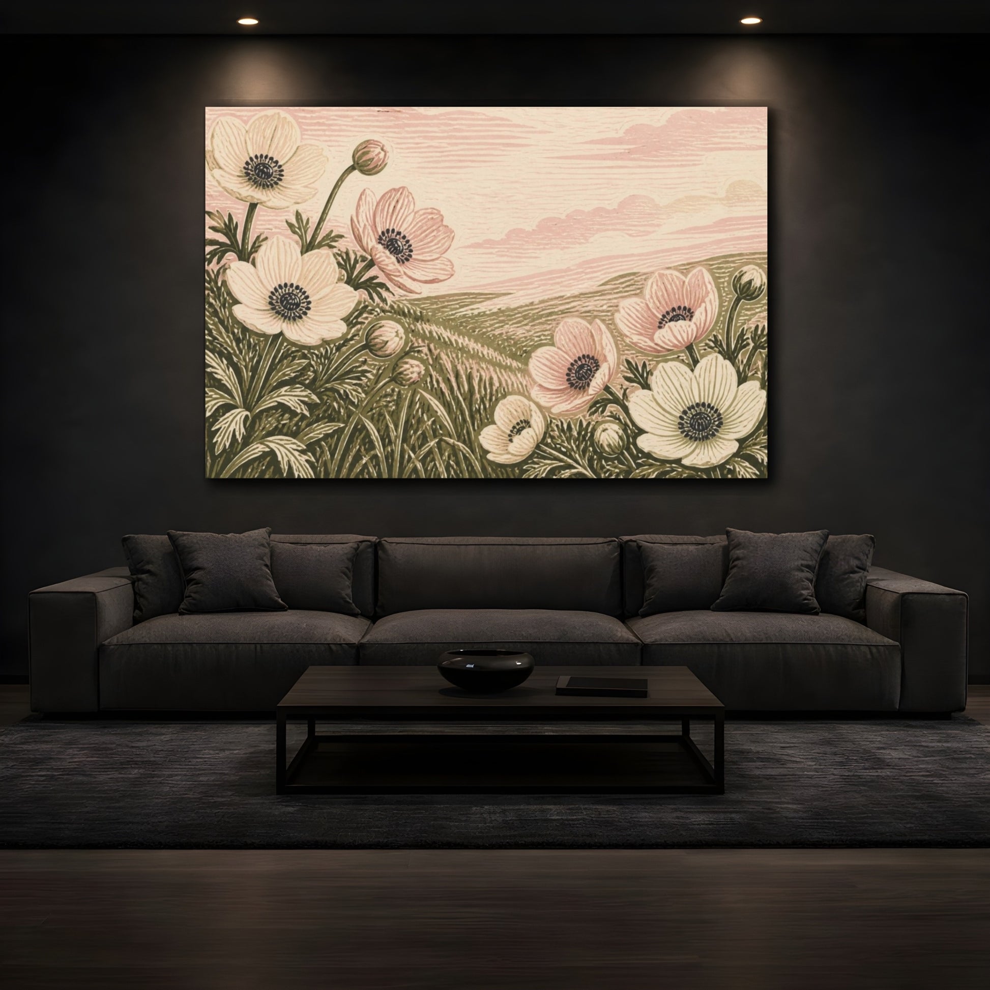 Mockup 3. Botanical Anemone Meadow shown as canvas print