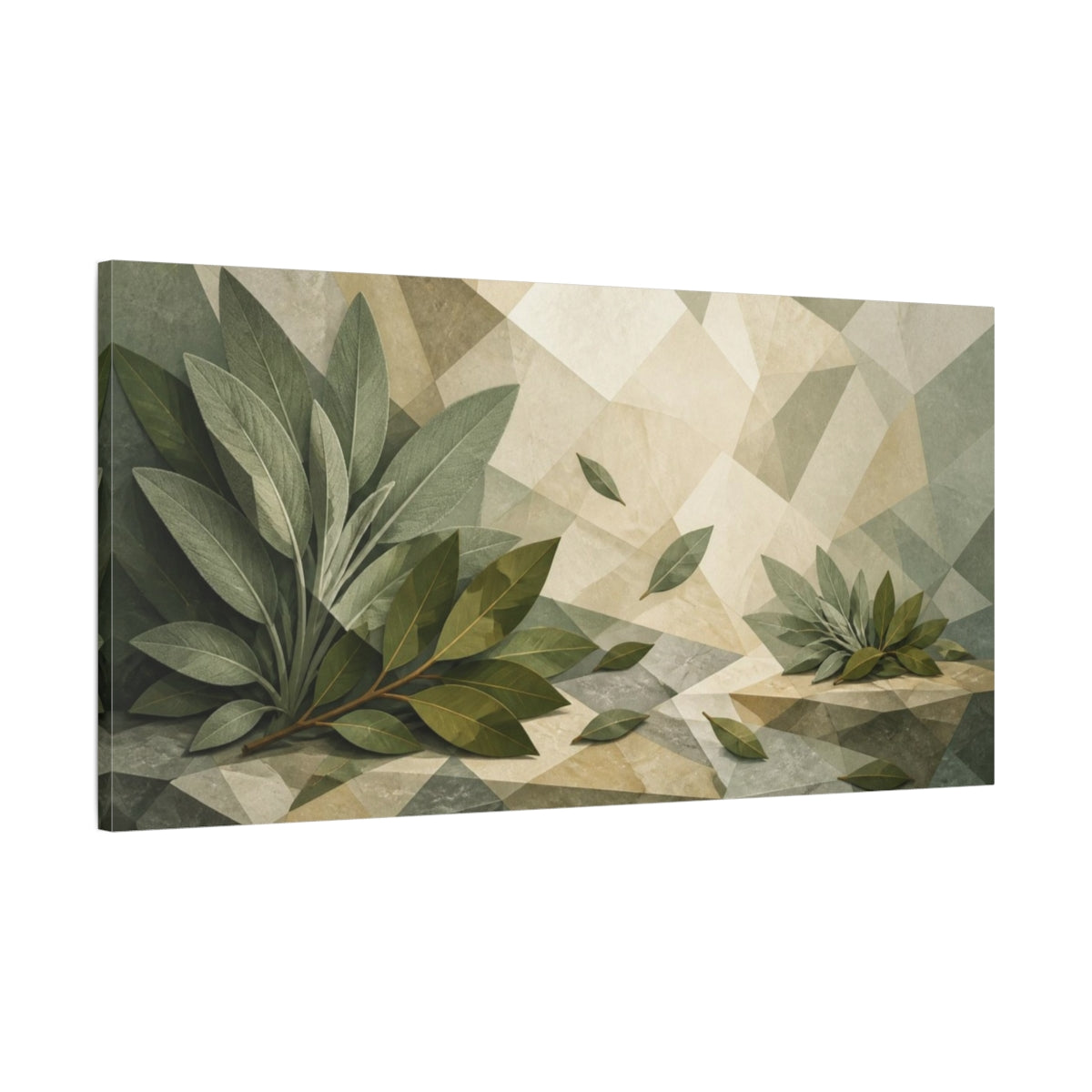 Main Mockup. Botanical Bay Leaves Still Life shown as canvas print