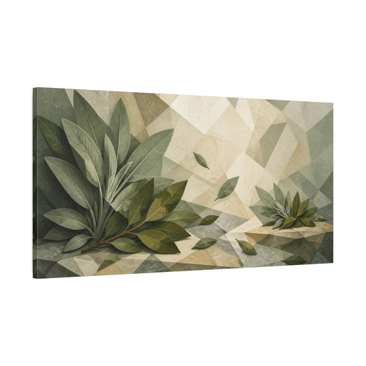 Main Mockup. Botanical Bay Leaves Still Life shown as canvas print