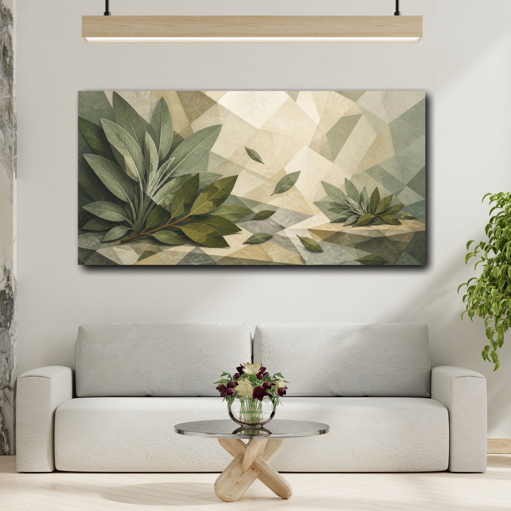 Mockup 2. Botanical Bay Leaves Still Life shown as canvas print
