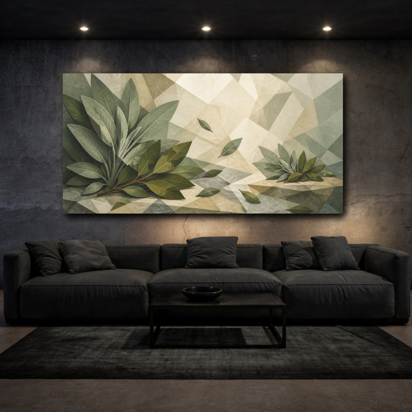 Mockup 3. Botanical Bay Leaves Still Life shown as canvas print
