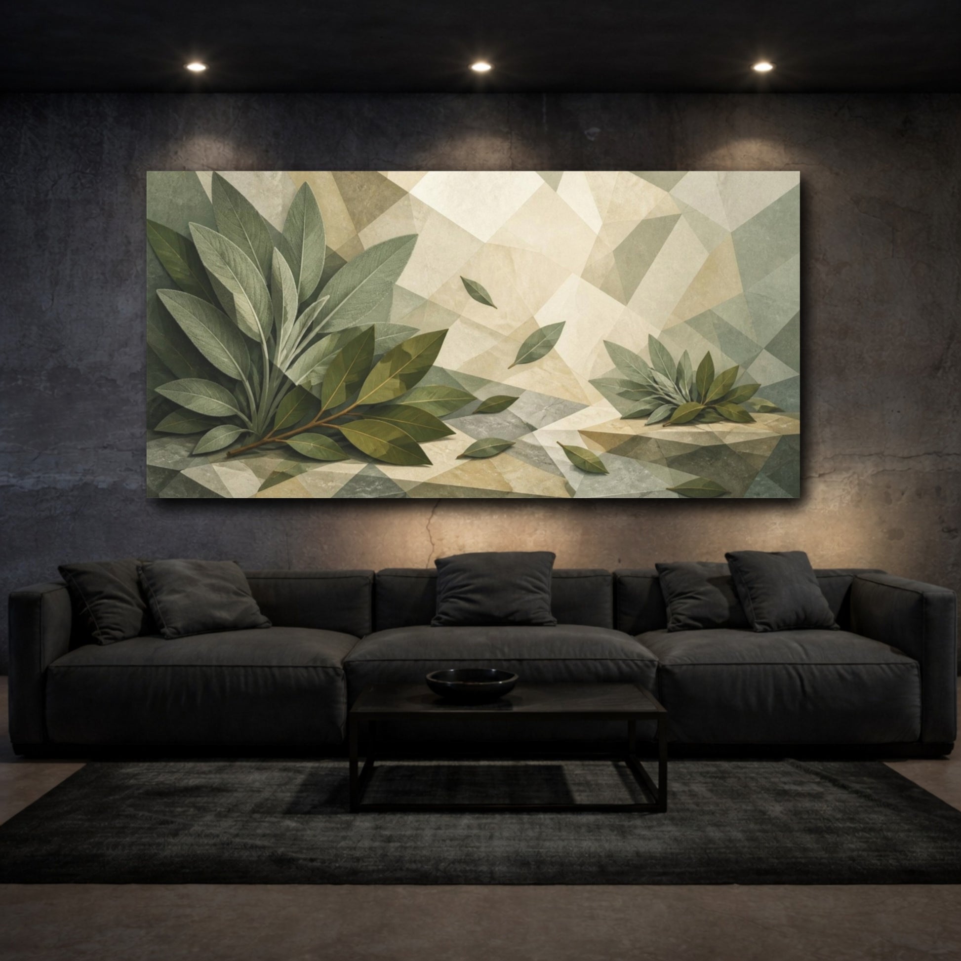 Mockup 3. Botanical Bay Leaves Still Life shown as canvas print