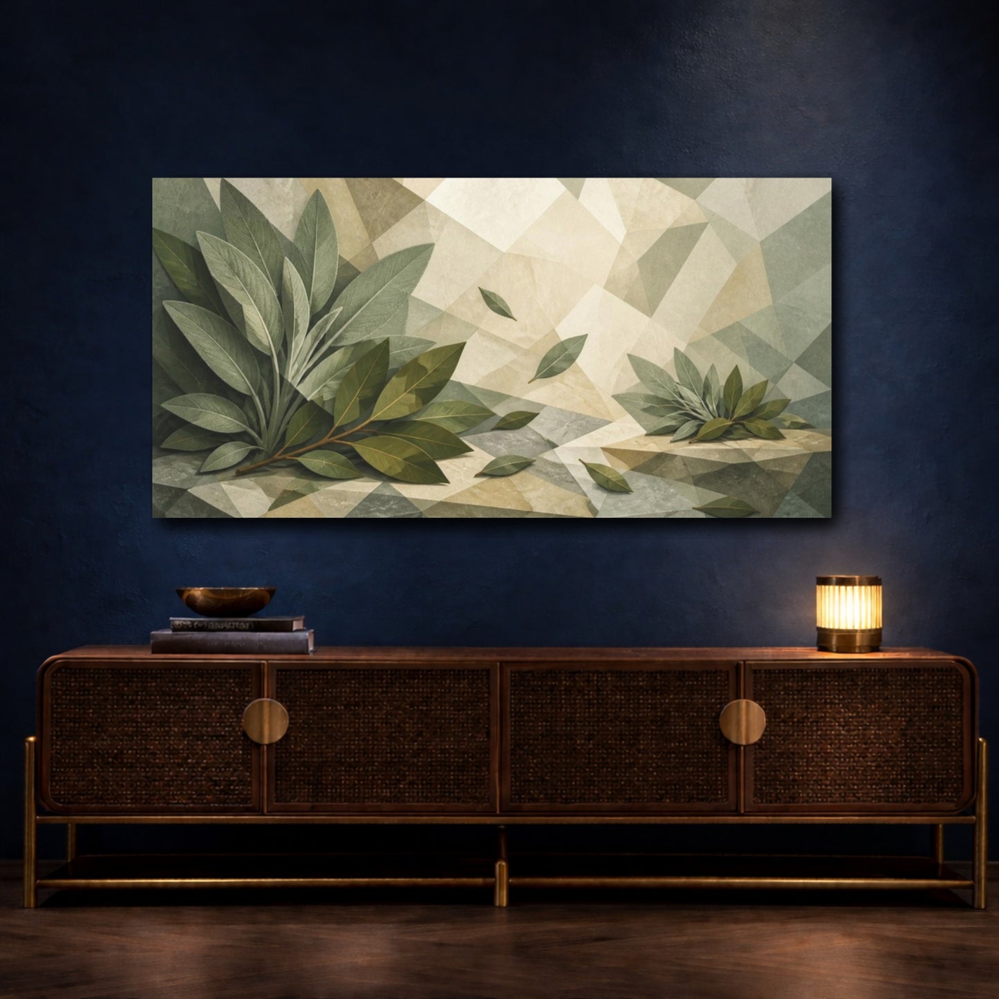 Mockup 4. Botanical Bay Leaves Still Life shown as canvas print