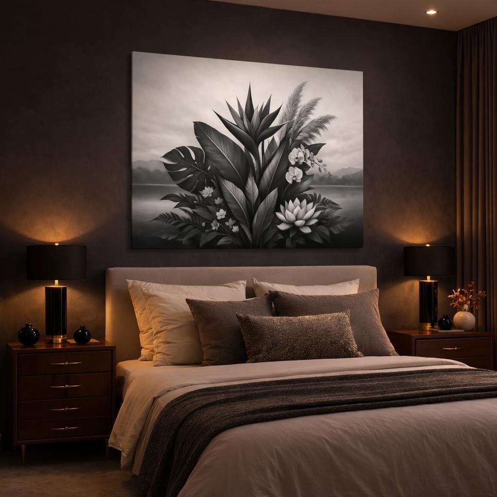 Botanical Black White Arrangement Nature - Canvas Wall Art Print - YesArtYes