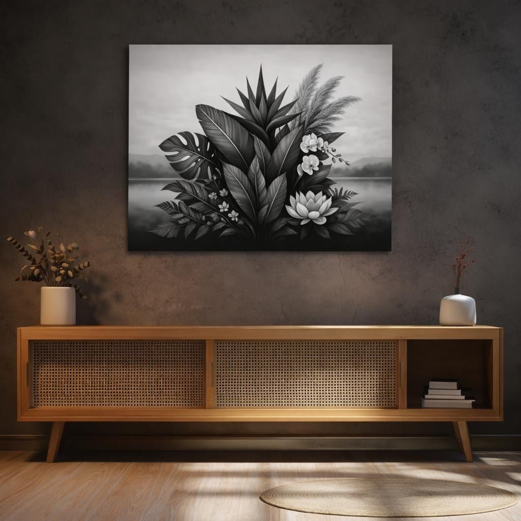 Botanical Black White Arrangement Nature - Canvas Wall Art Print - YesArtYes