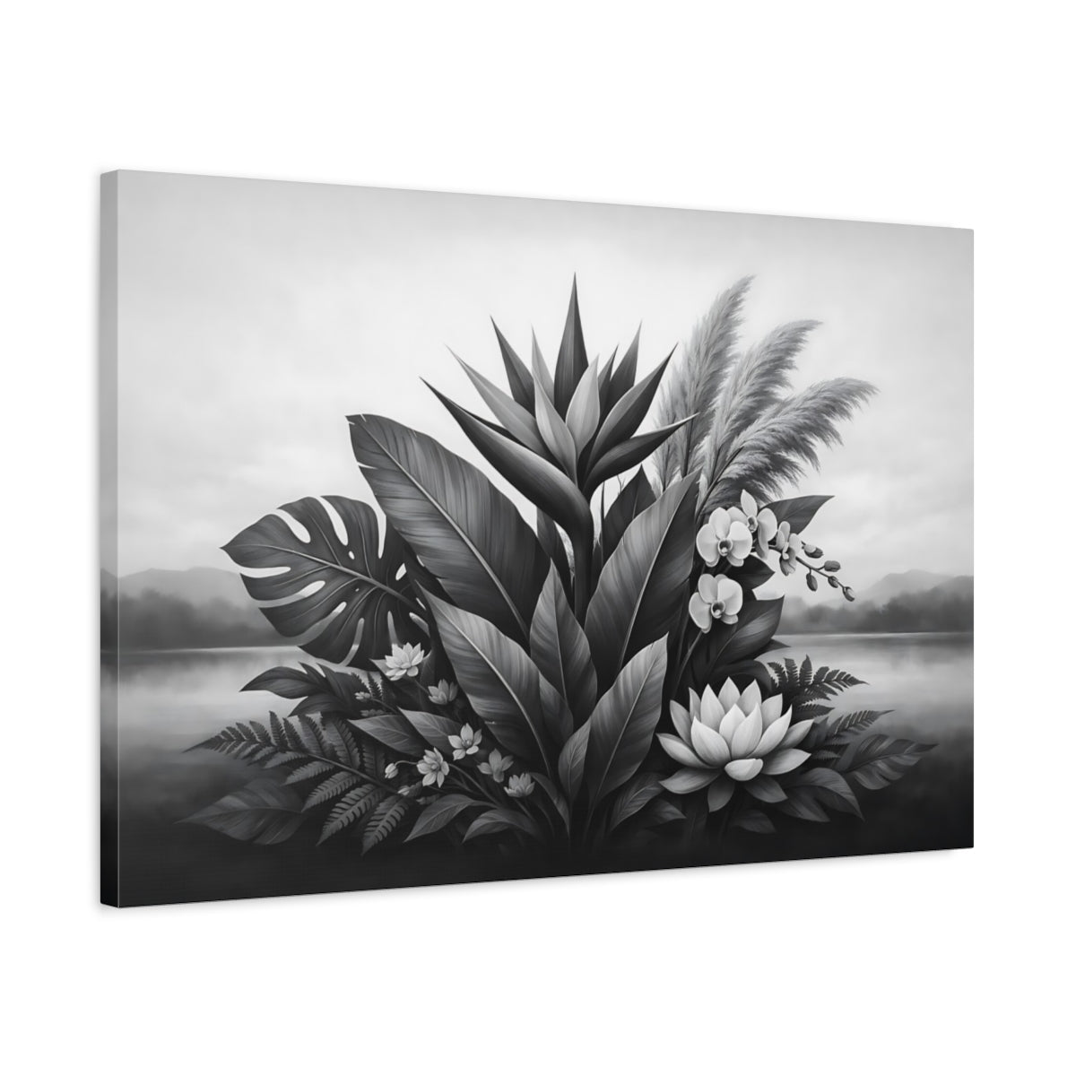 Botanical Black White Arrangement Nature - Canvas Wall Art Print - YesArtYes