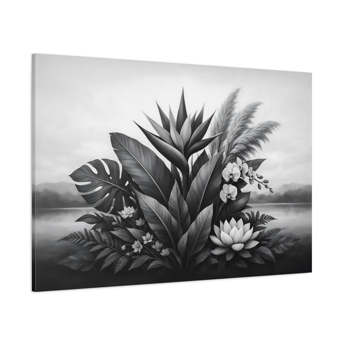 Botanical Black White Arrangement Nature - Canvas Wall Art Print - YesArtYes