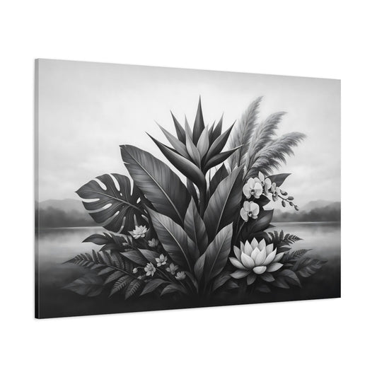 Botanical Black White Arrangement Nature - Canvas Wall Art Print - YesArtYes