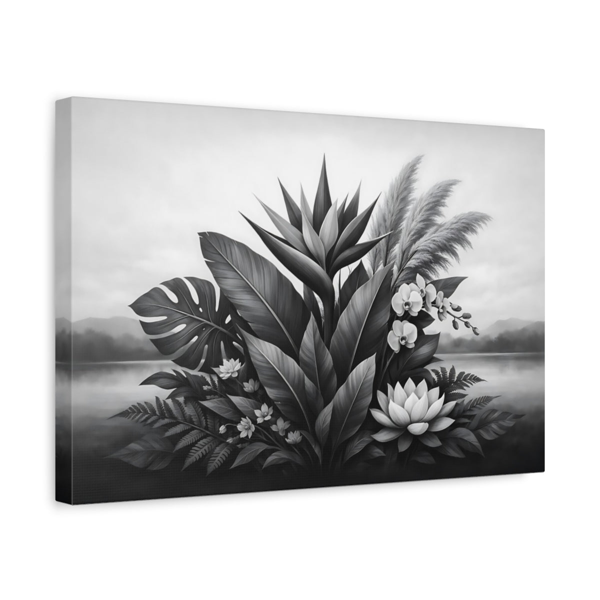 Botanical Black White Arrangement Nature - Canvas Wall Art Print - YesArtYes