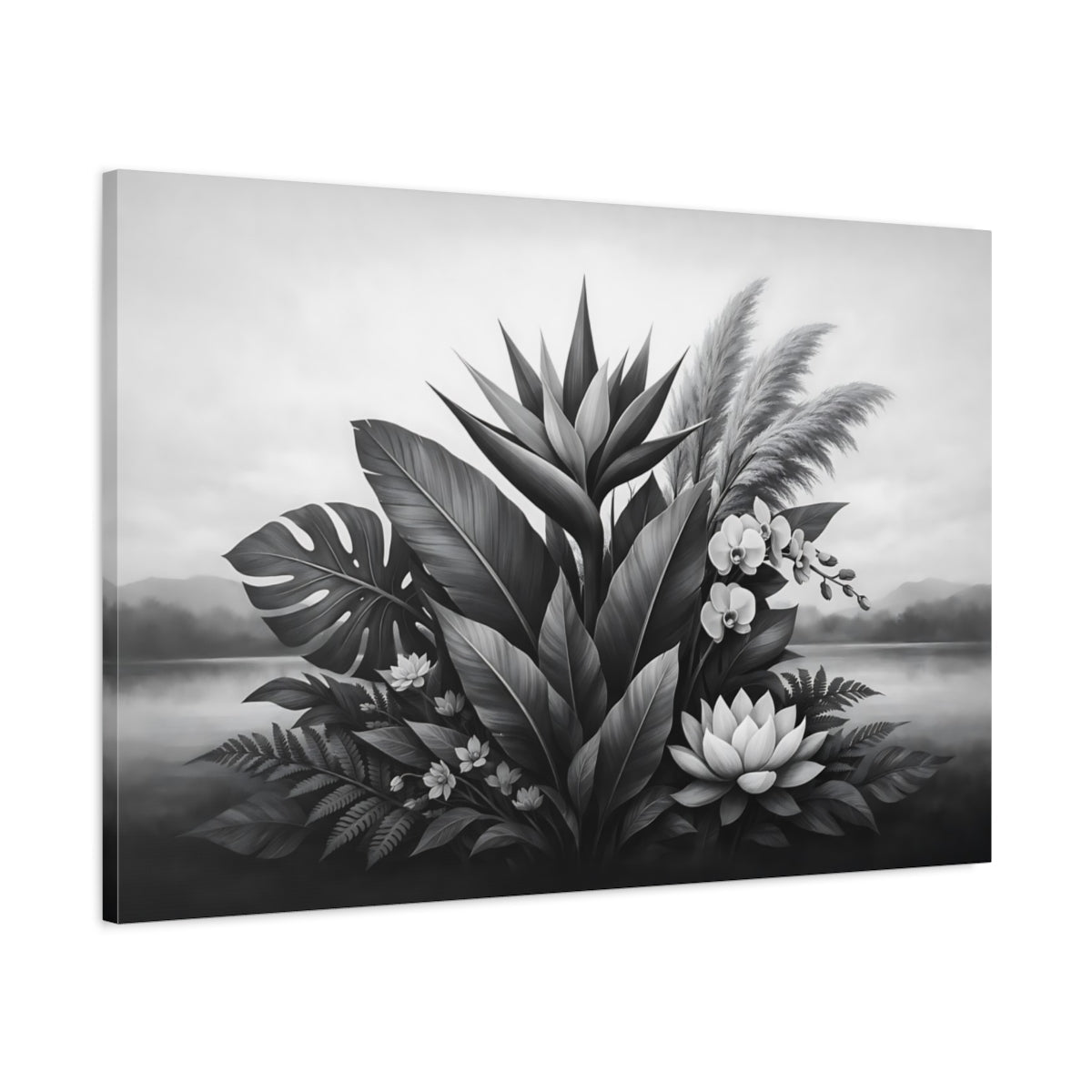 Botanical Black White Arrangement Nature - Canvas Wall Art Print - YesArtYes