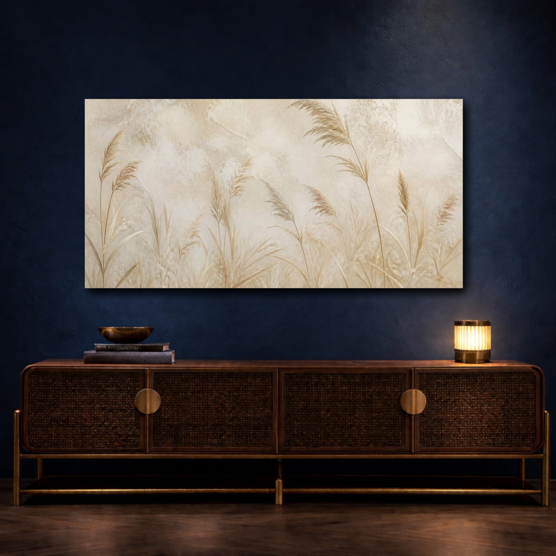 Mockup 4. Botanical Bleached Reeds shown as canvas print