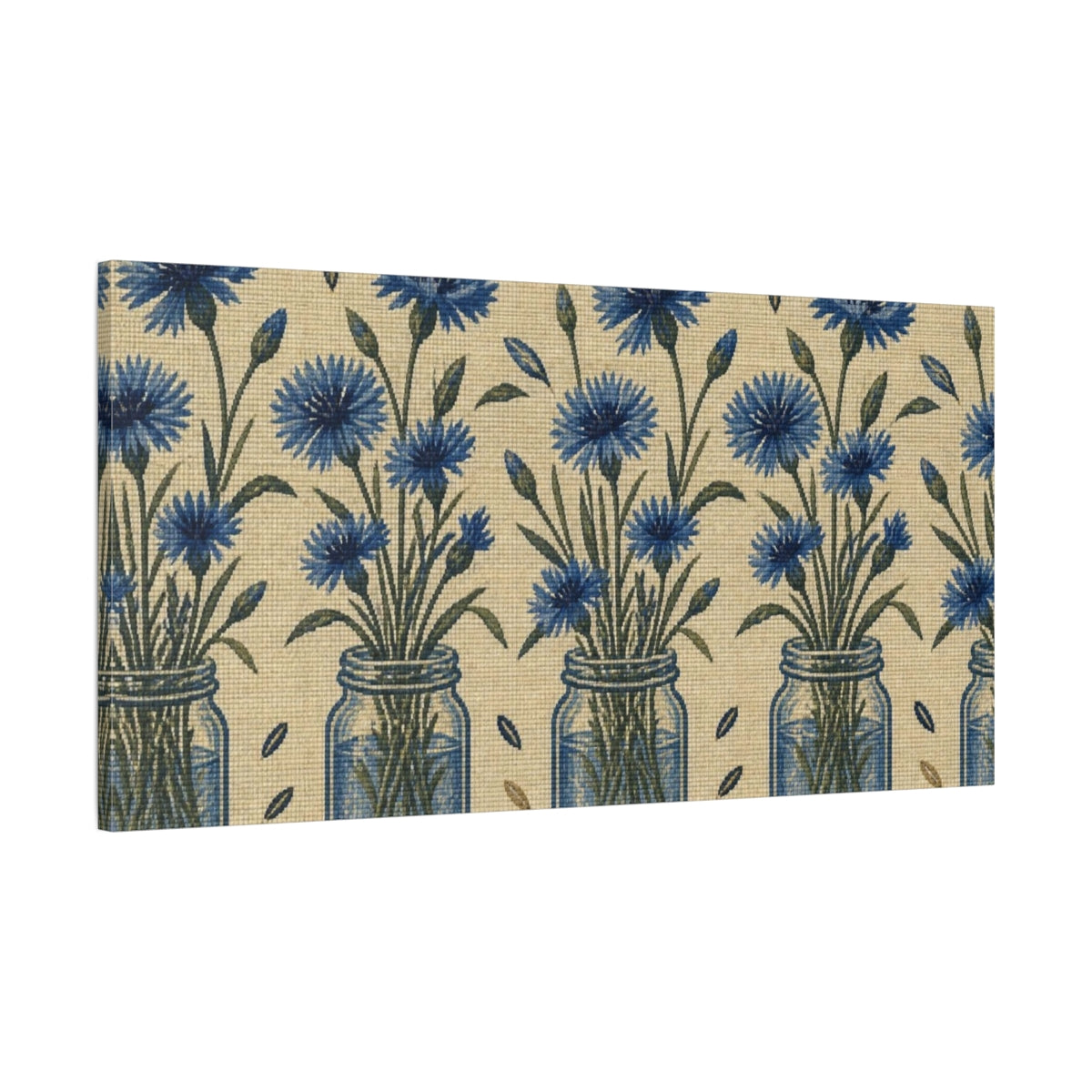 Main Mockup. Botanical Blue Cornflowers shown as canvas print