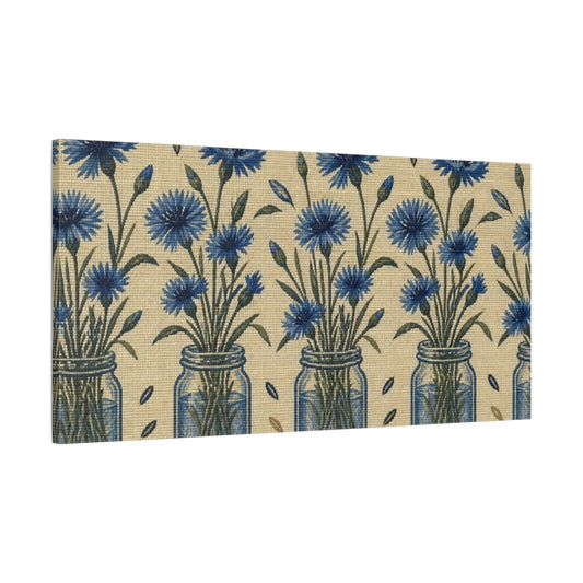 Main Mockup. Botanical Blue Cornflowers shown as canvas print