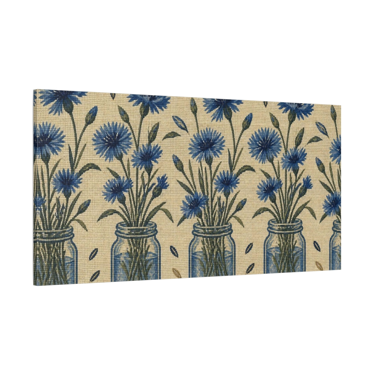 Side Mockup 2. Botanical Blue Cornflowers shown as canvas print