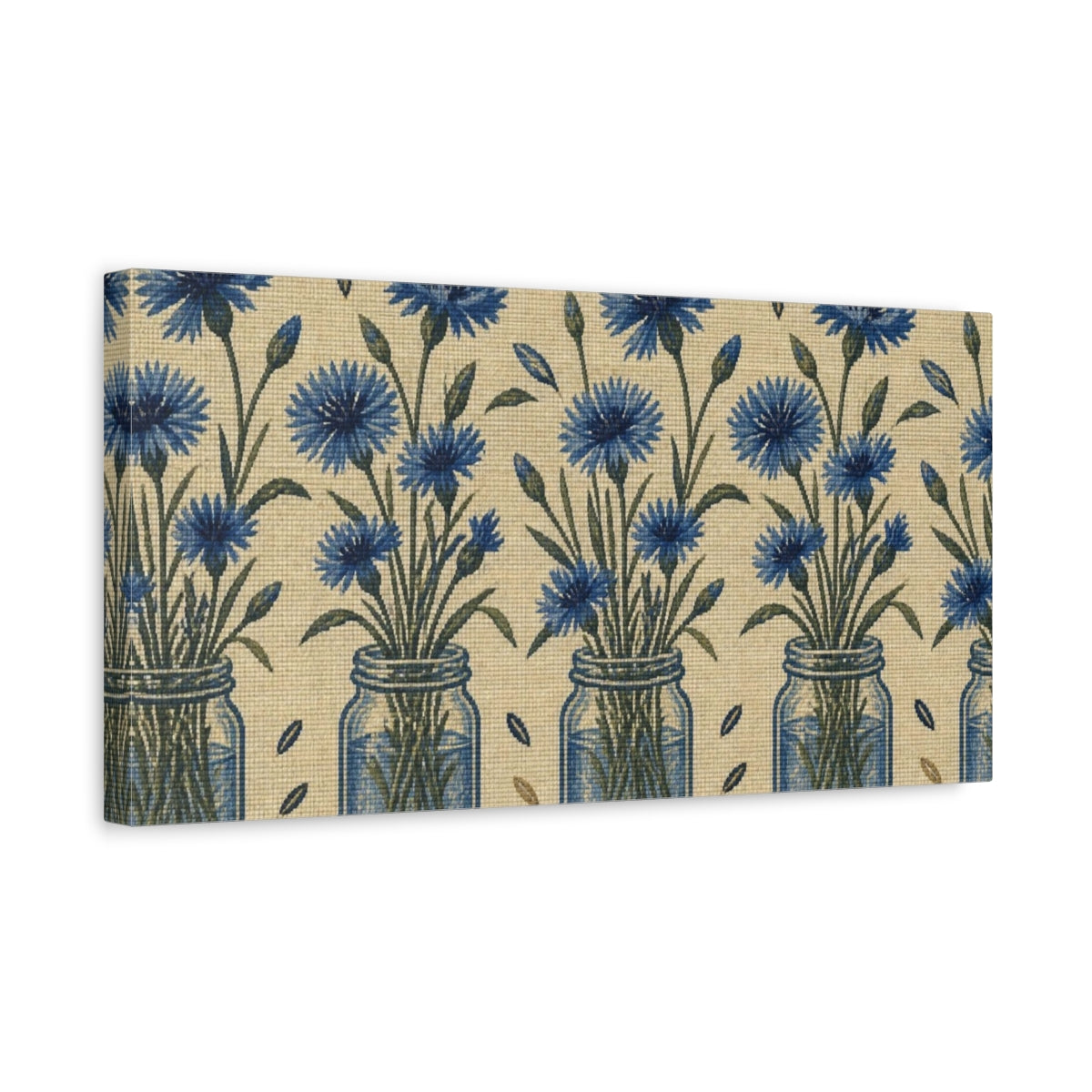 Side Mockup 3. Botanical Blue Cornflowers shown as canvas print