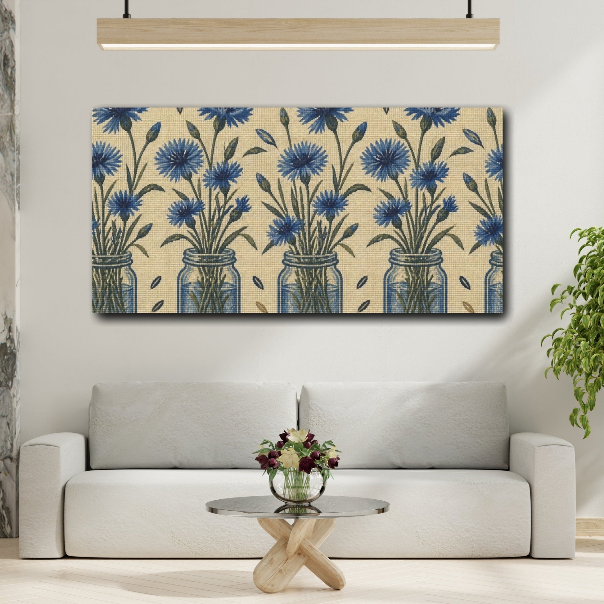 Mockup 2. Botanical Blue Cornflowers shown as canvas print