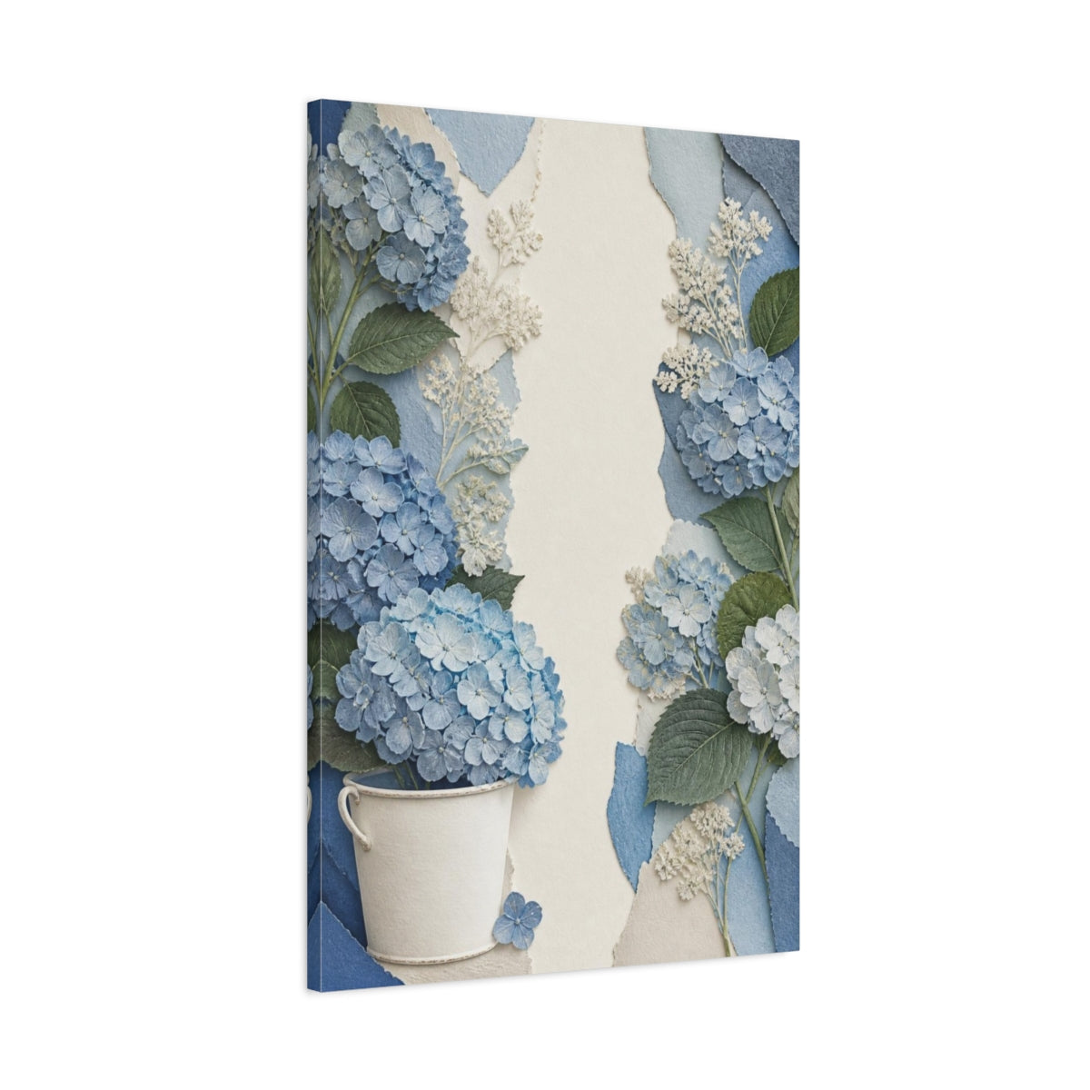 Main Mockup. Botanical Blue Hydrangea shown as canvas print