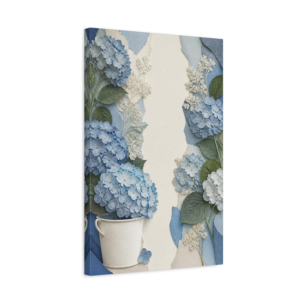 Side Mockup 3. Botanical Blue Hydrangea shown as canvas print