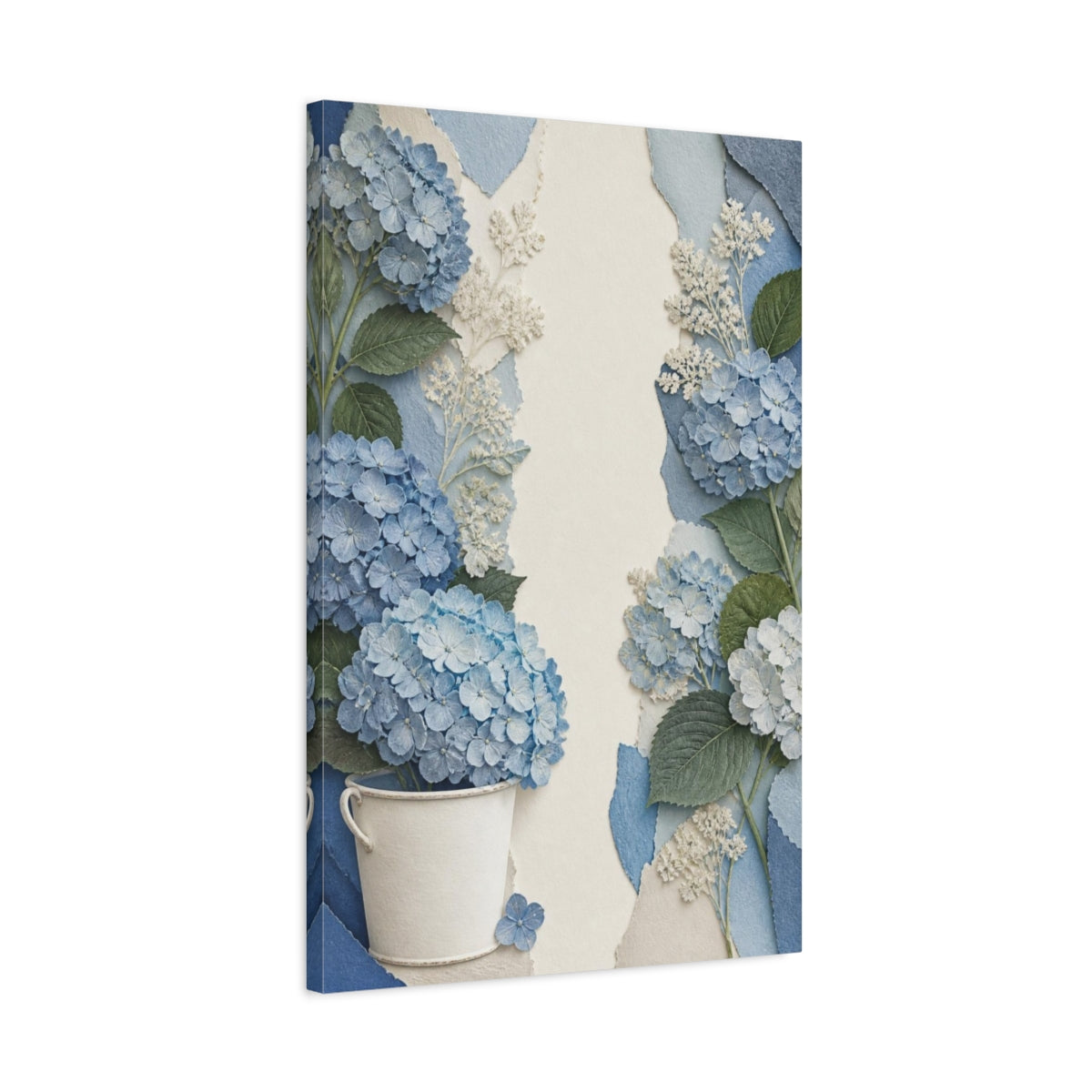 Side Mockup 2. Botanical Blue Hydrangea shown as canvas print