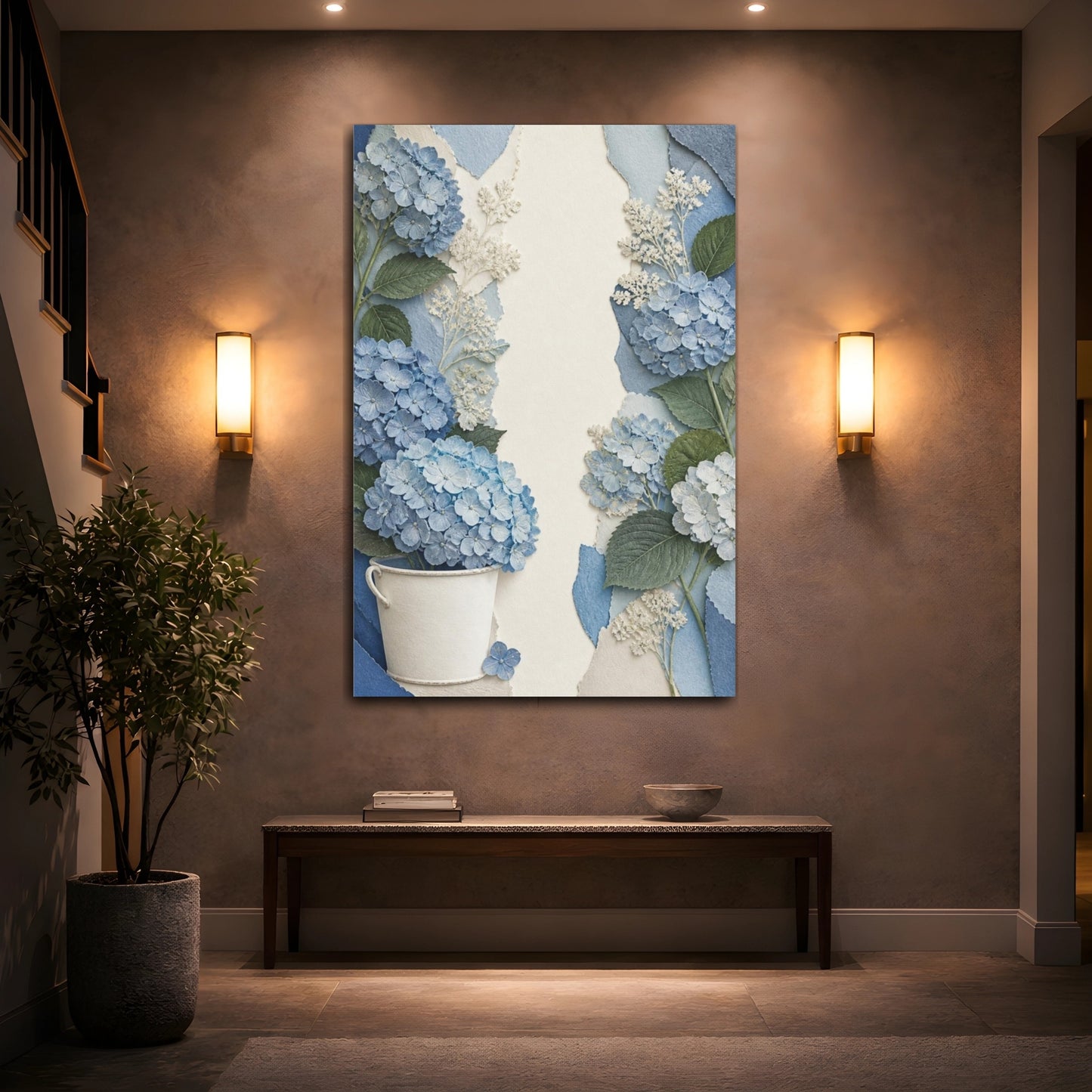 Mockup 2. Botanical Blue Hydrangea shown as canvas print
