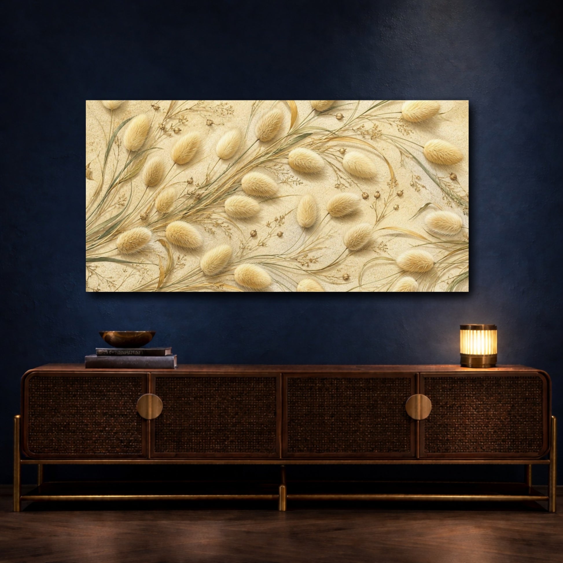 Mockup 4. Botanical Bunny Tails shown as canvas print