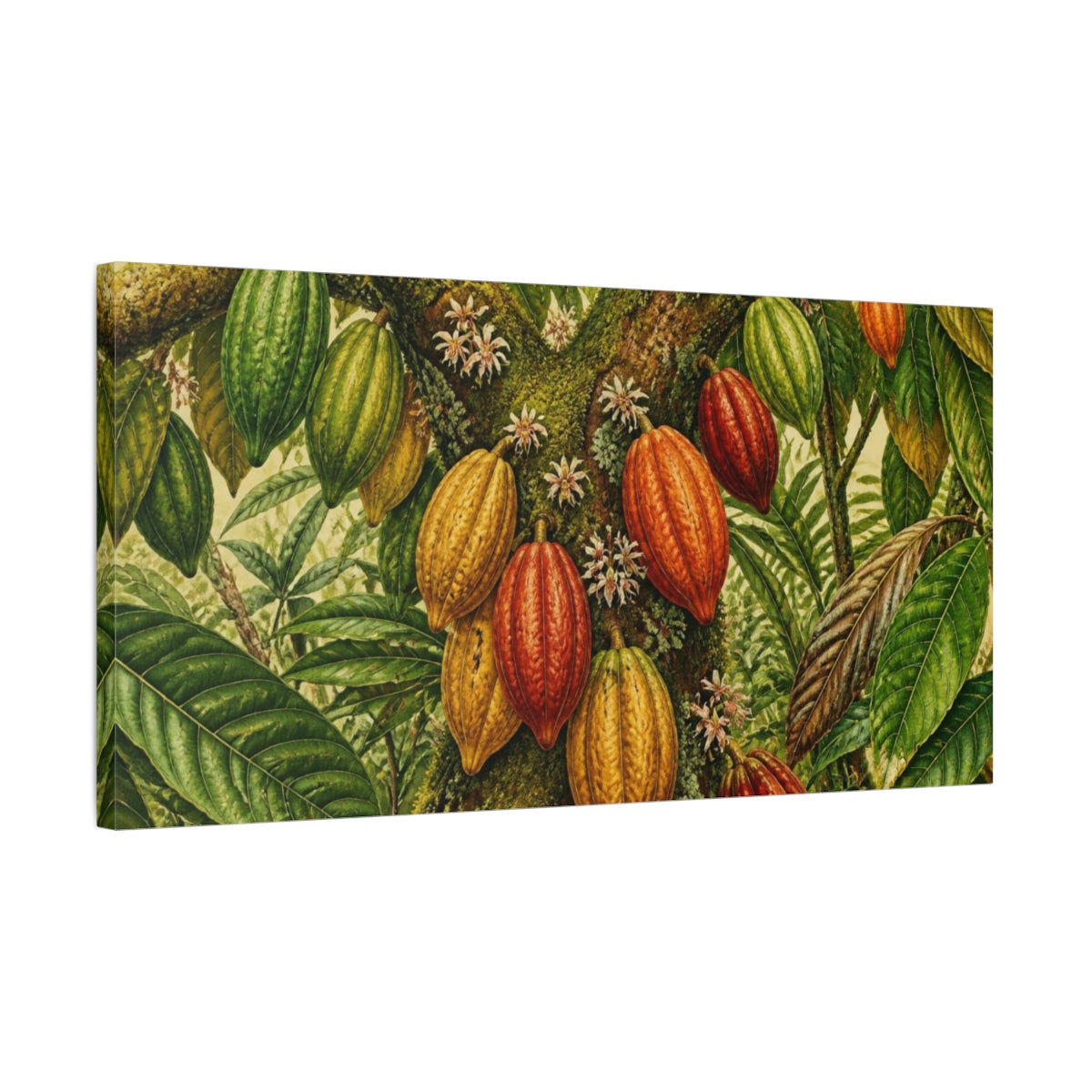 Side Mockup 1. Botanical Cacao Pods Study shown as canvas print