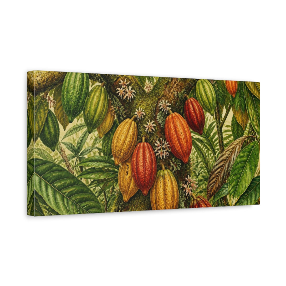 Side Mockup 3. Botanical Cacao Pods Study shown as canvas print