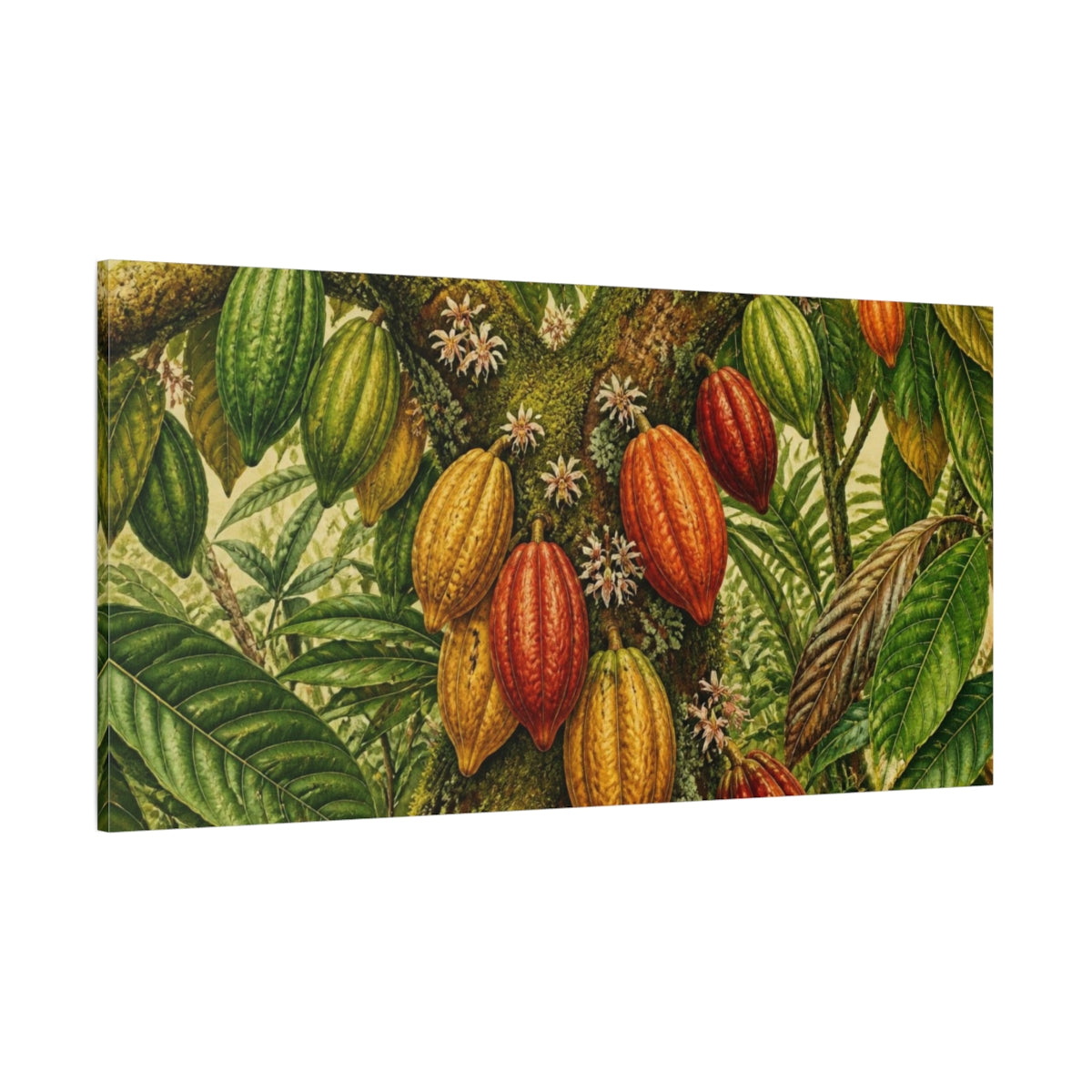 Side Mockup 2. Botanical Cacao Pods Study shown as canvas print