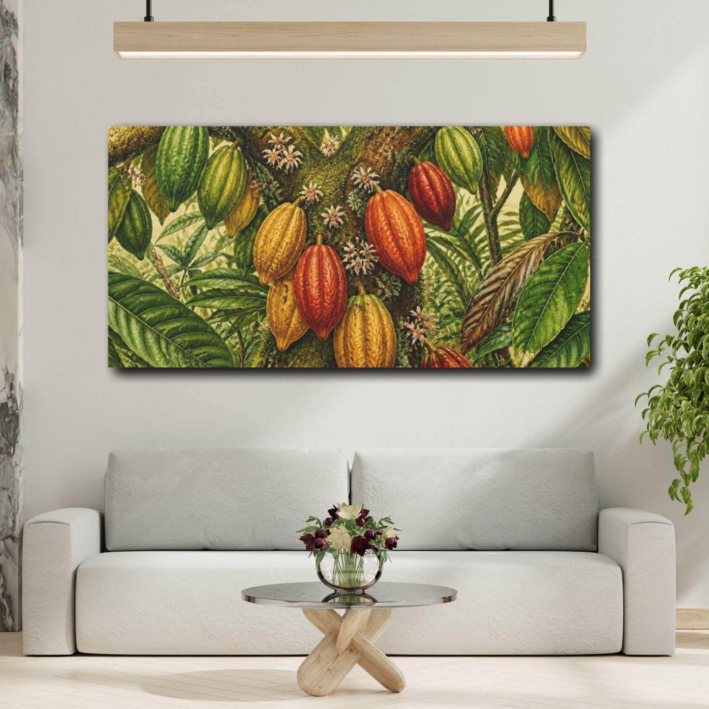 Mockup 2. Botanical Cacao Pods Study shown as canvas print