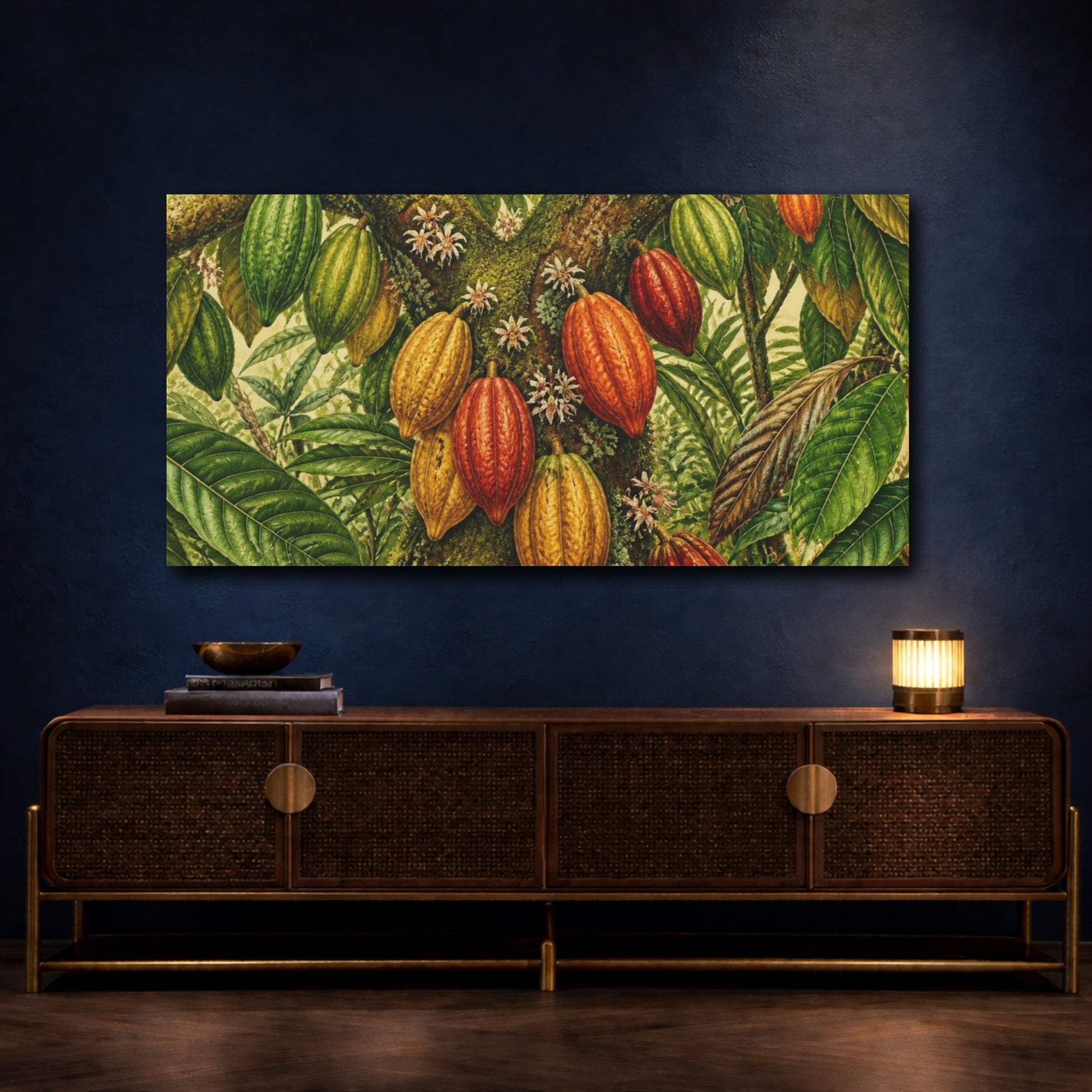 Mockup 4. Botanical Cacao Pods Study shown as canvas print