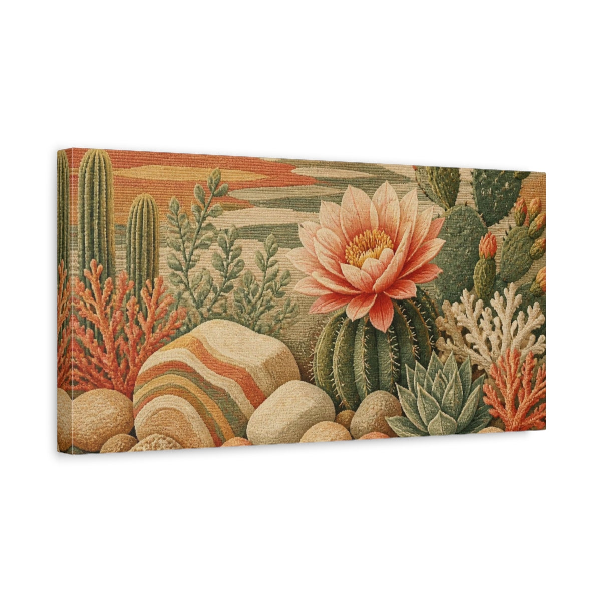 Side Mockup 3. Botanical Cactus Bloom shown as canvas print