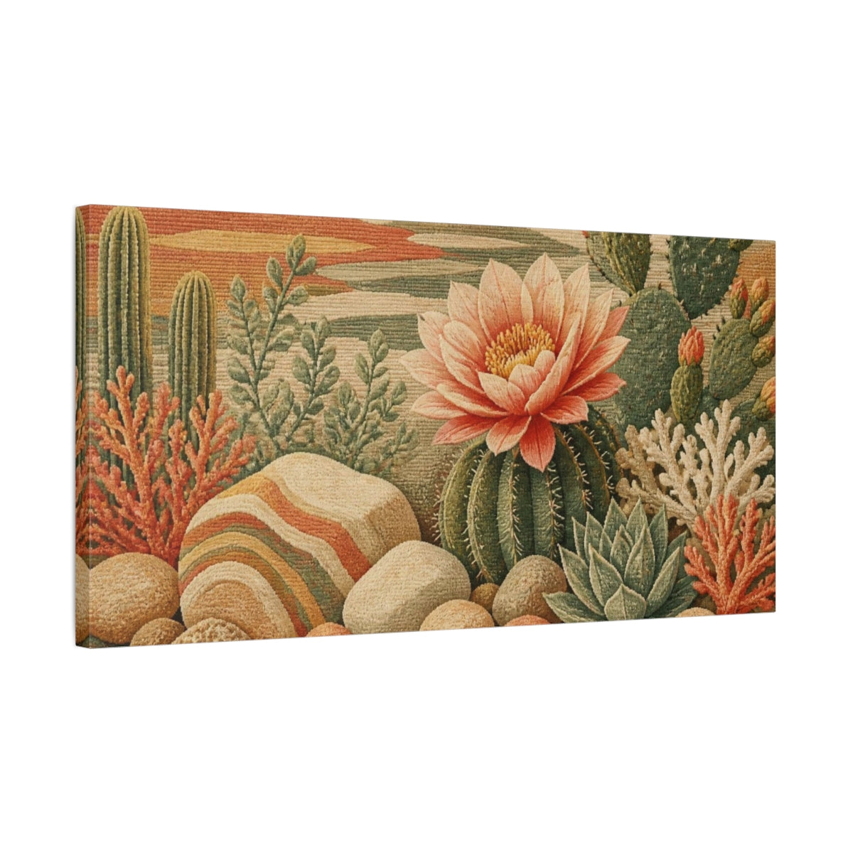 Side Mockup 1. Botanical Cactus Bloom shown as canvas print
