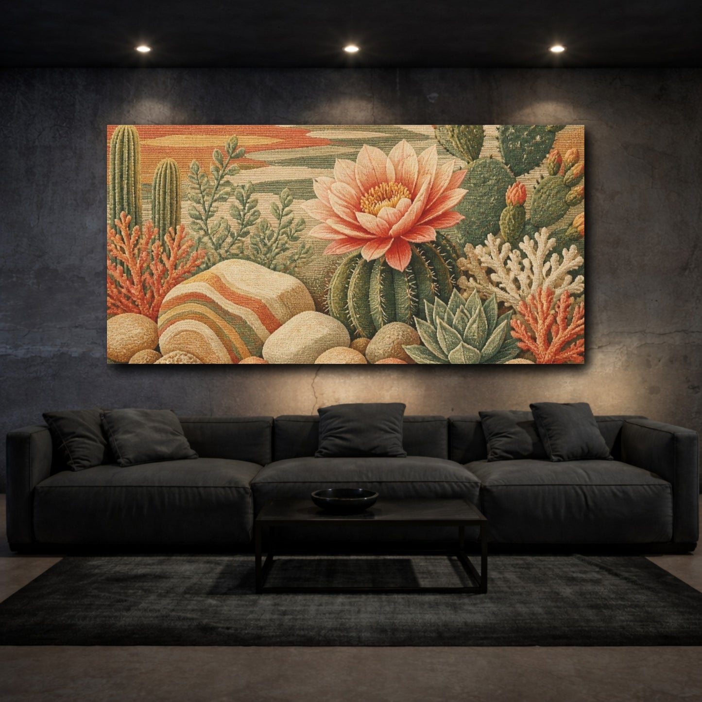 Mockup 3. Botanical Cactus Bloom shown as canvas print