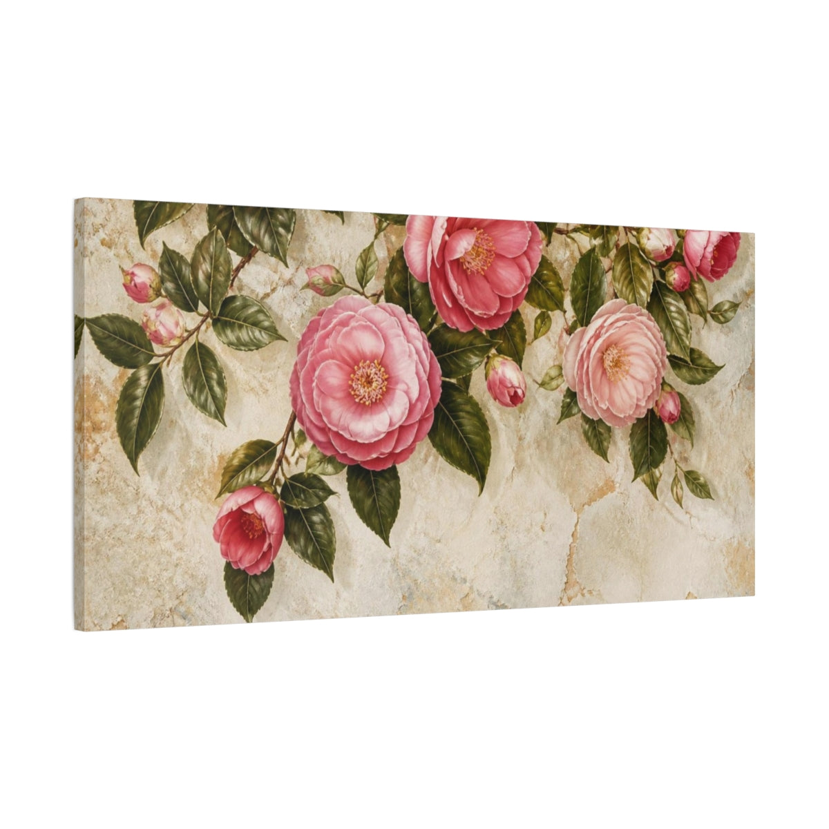 Main Mockup. Botanical Camellia Bloom shown as canvas print
