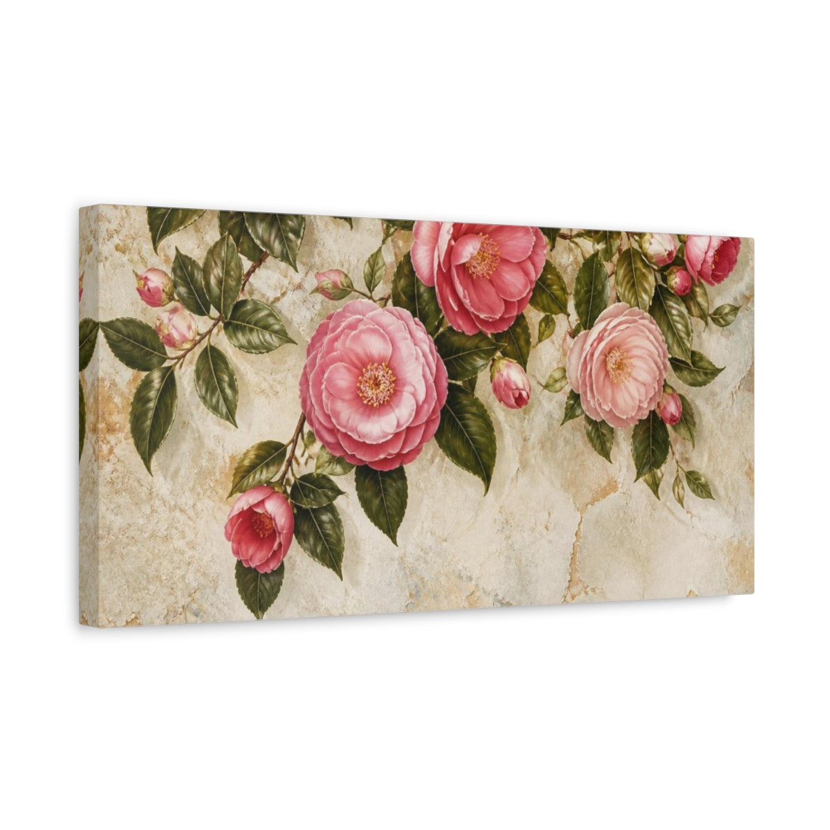 Side Mockup 3. Botanical Camellia Bloom shown as canvas print
