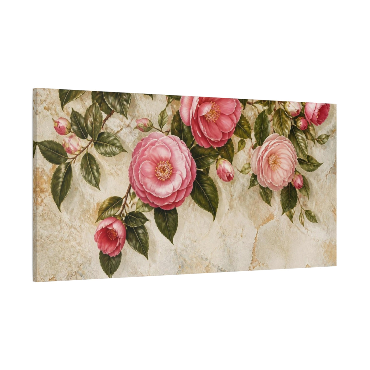 Side Mockup 2. Botanical Camellia Bloom shown as canvas print