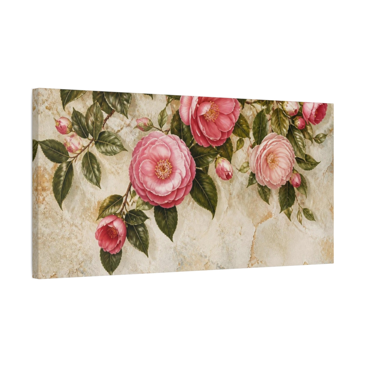 Side Mockup 1. Botanical Camellia Bloom shown as canvas print