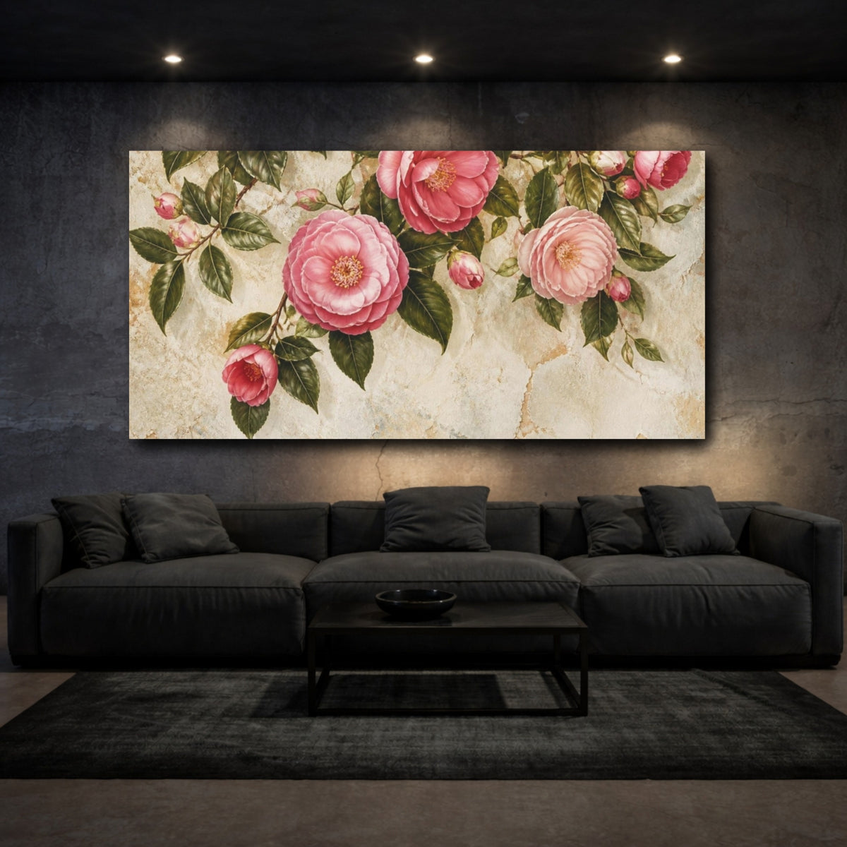 Mockup 3. Botanical Camellia Bloom shown as canvas print
