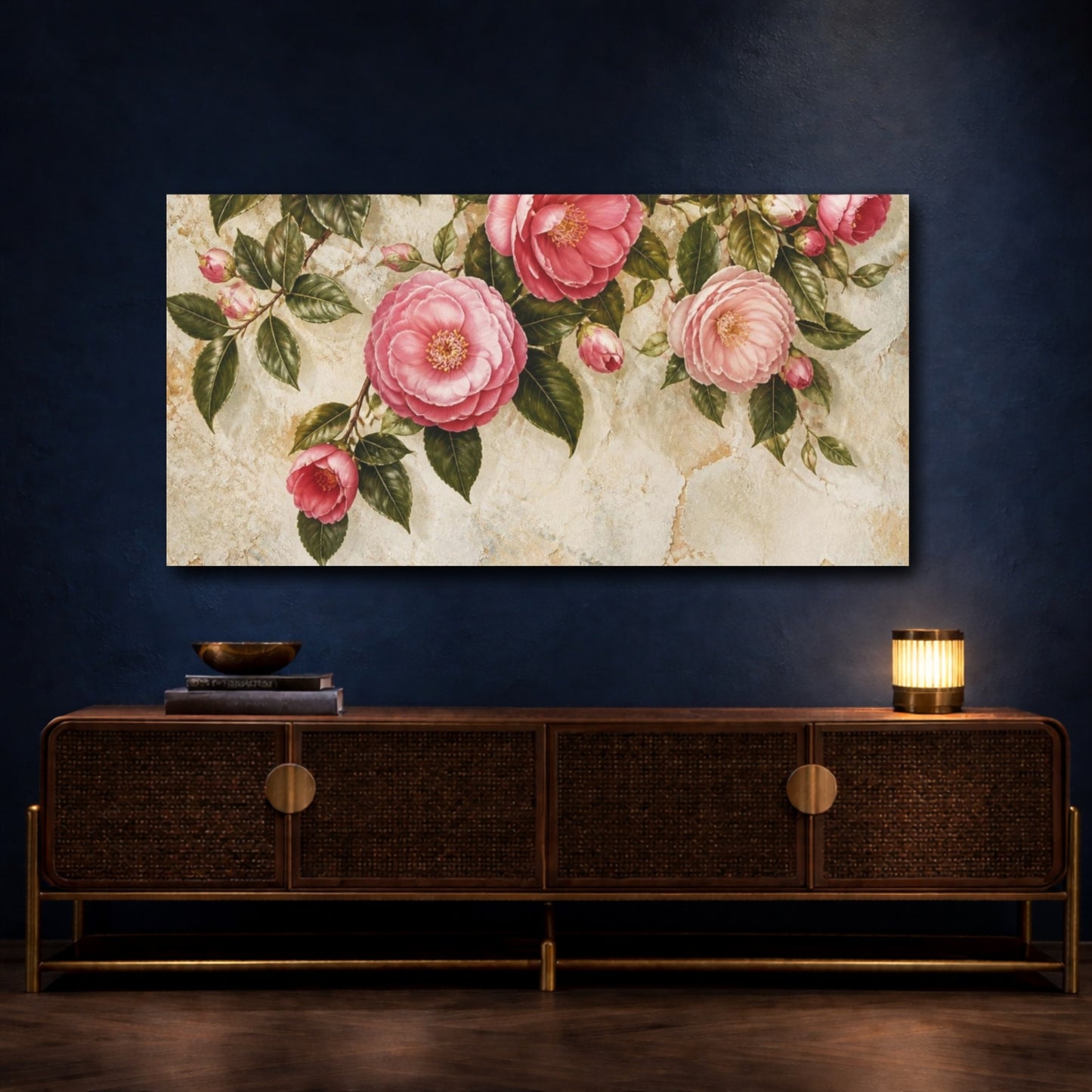 Mockup 4. Botanical Camellia Bloom shown as canvas print