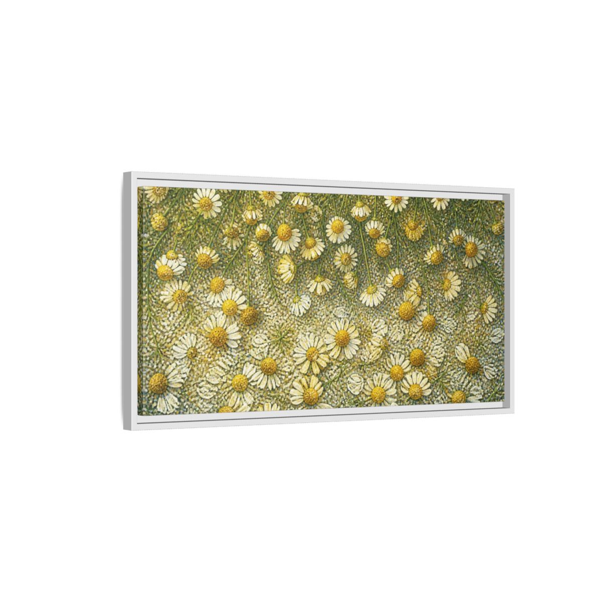 Side Mockup 1. Botanical Chamomile Study shown as framed canvas print