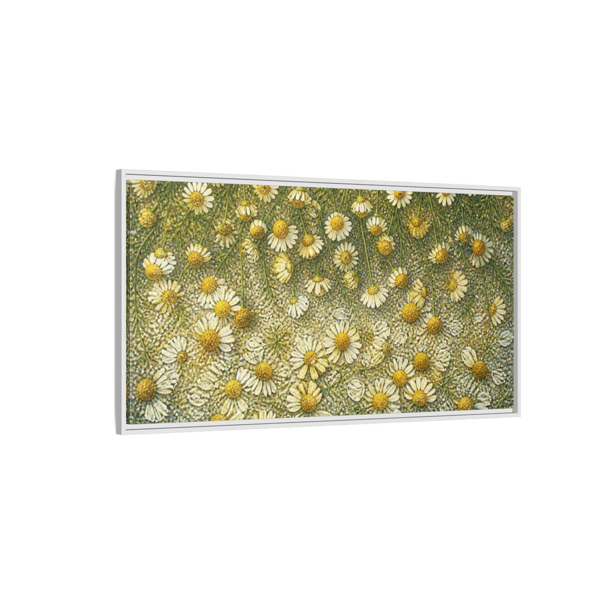 Side Mockup 3. Botanical Chamomile Study shown as framed canvas print