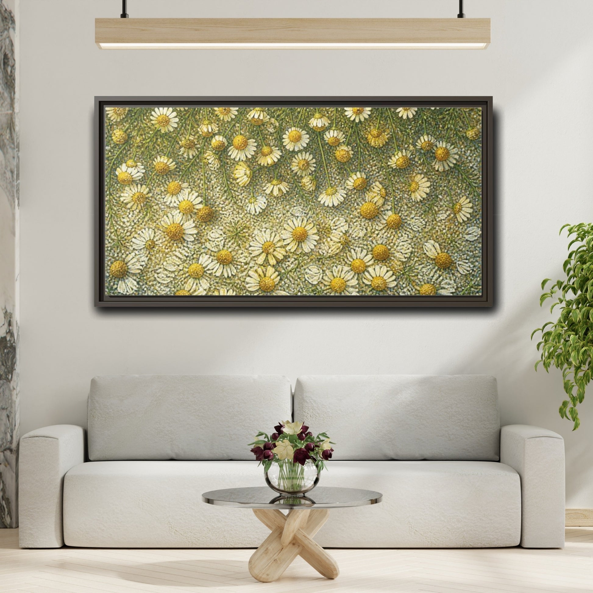 Mockup 2. Botanical Chamomile Study shown as framed canvas print