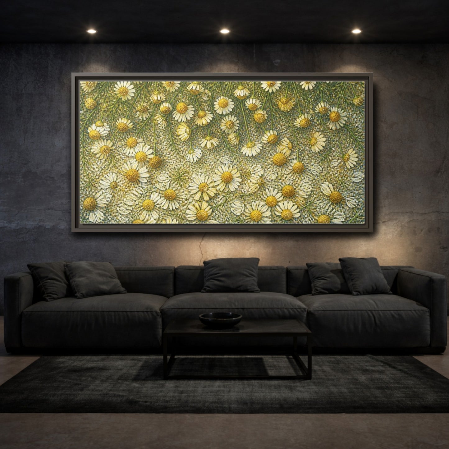 Mockup 3. Botanical Chamomile Study shown as framed canvas print