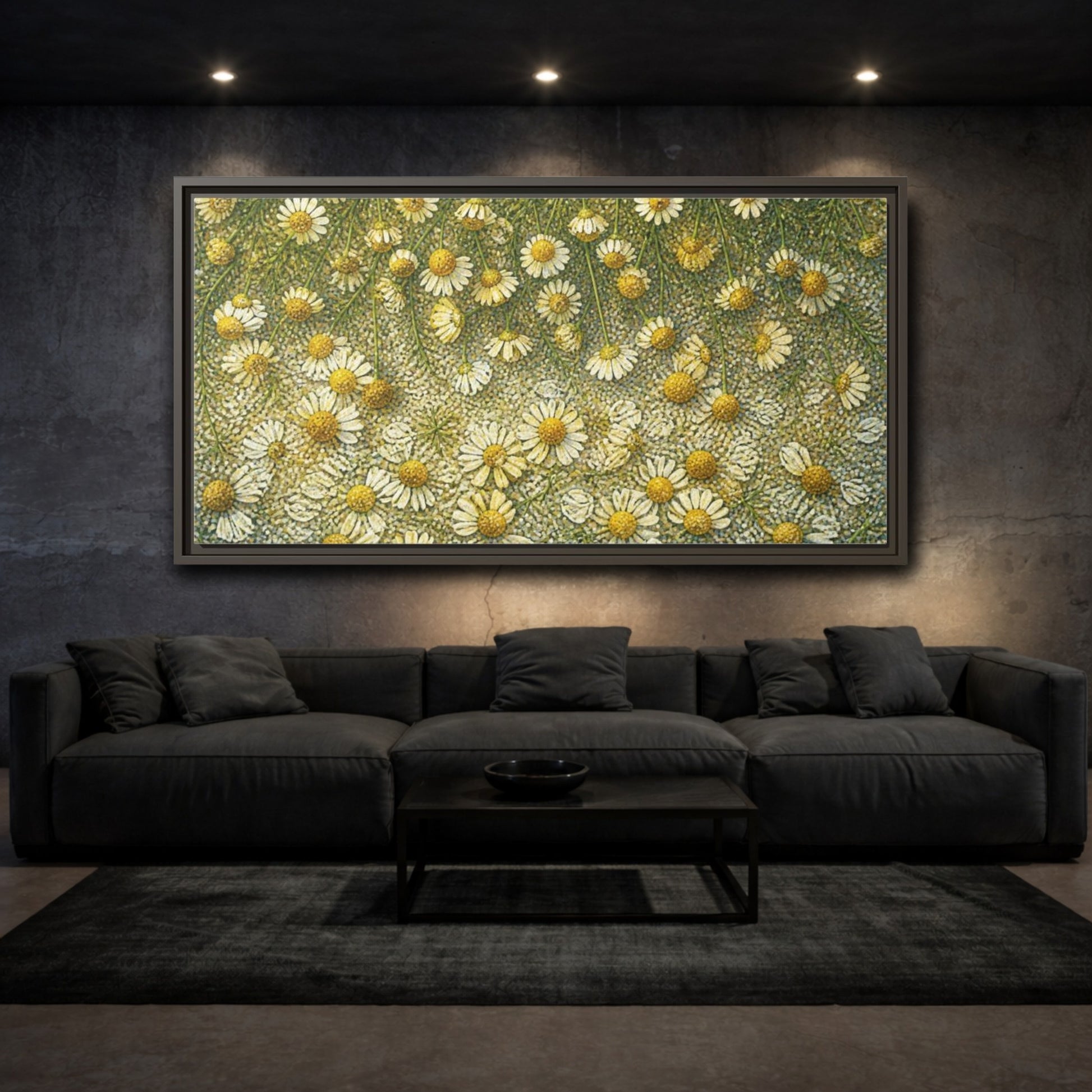 Mockup 3. Botanical Chamomile Study shown as framed canvas print