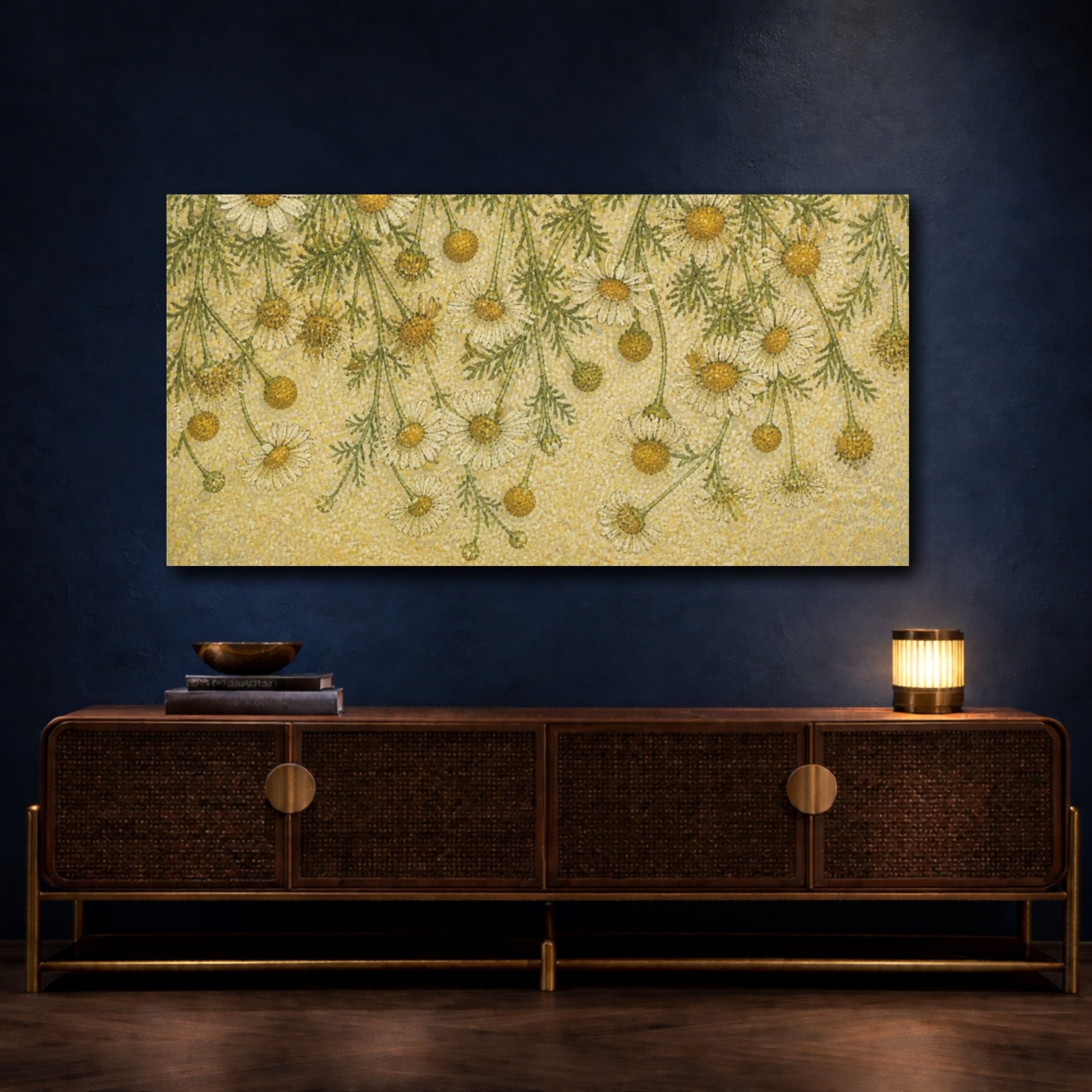 Mockup 4. Botanical Chamomile Study shown as canvas print