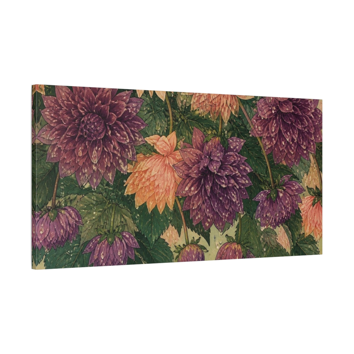 Main Mockup. Botanical Dahlia Blooms shown as canvas print