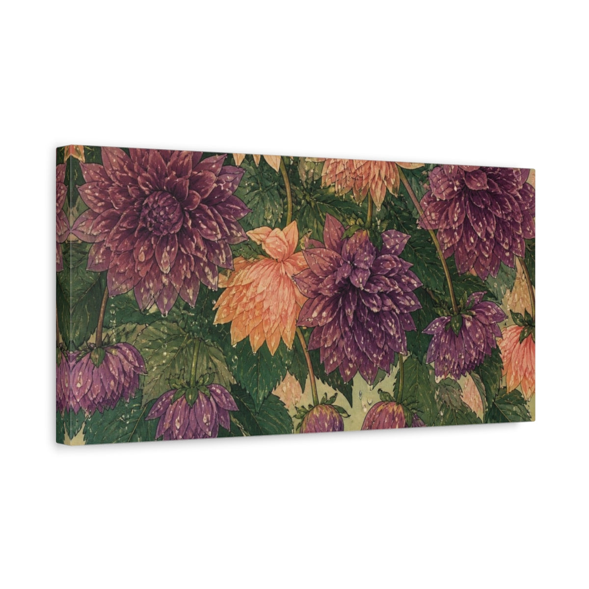 Side Mockup 3. Botanical Dahlia Blooms shown as canvas print