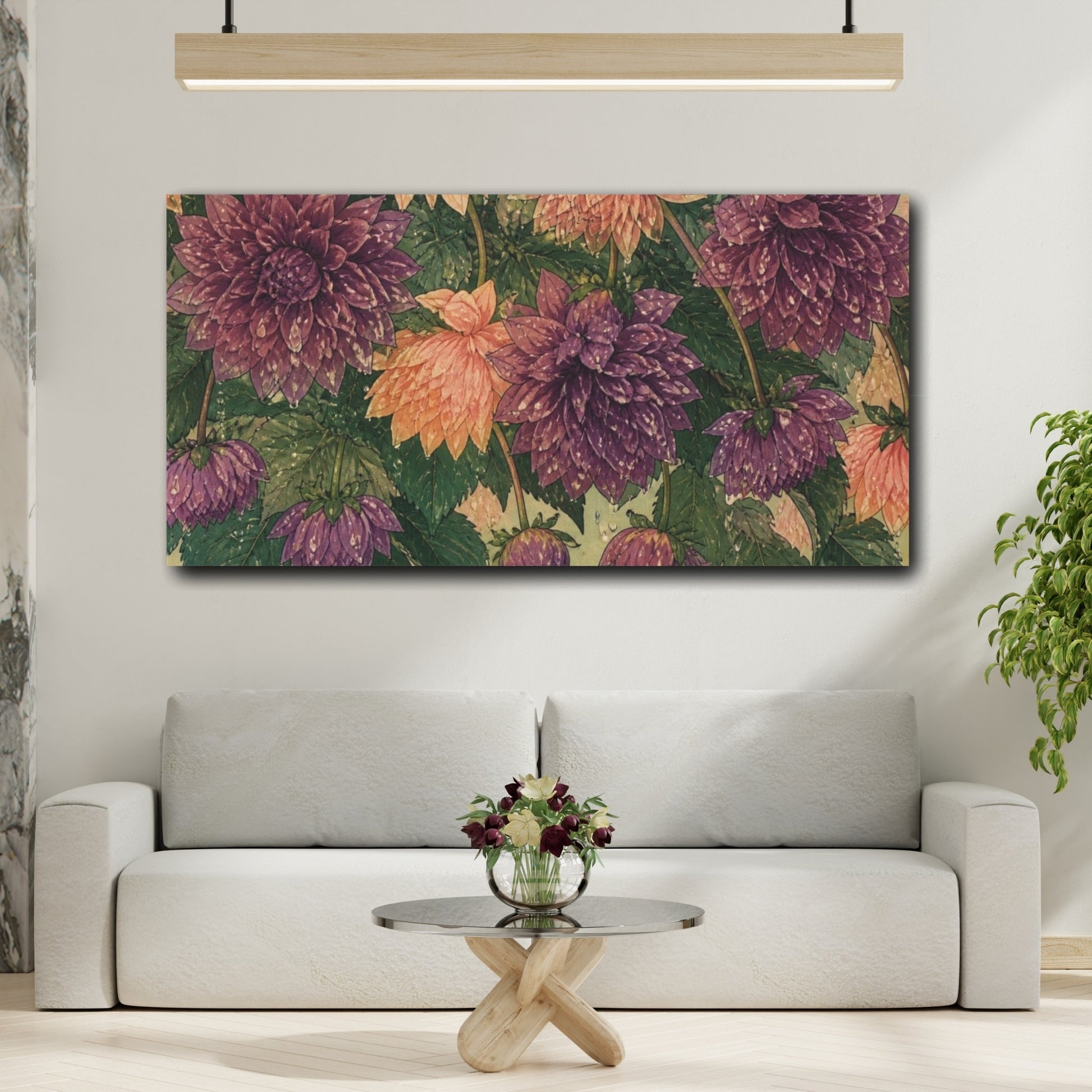Mockup 2. Botanical Dahlia Blooms shown as canvas print