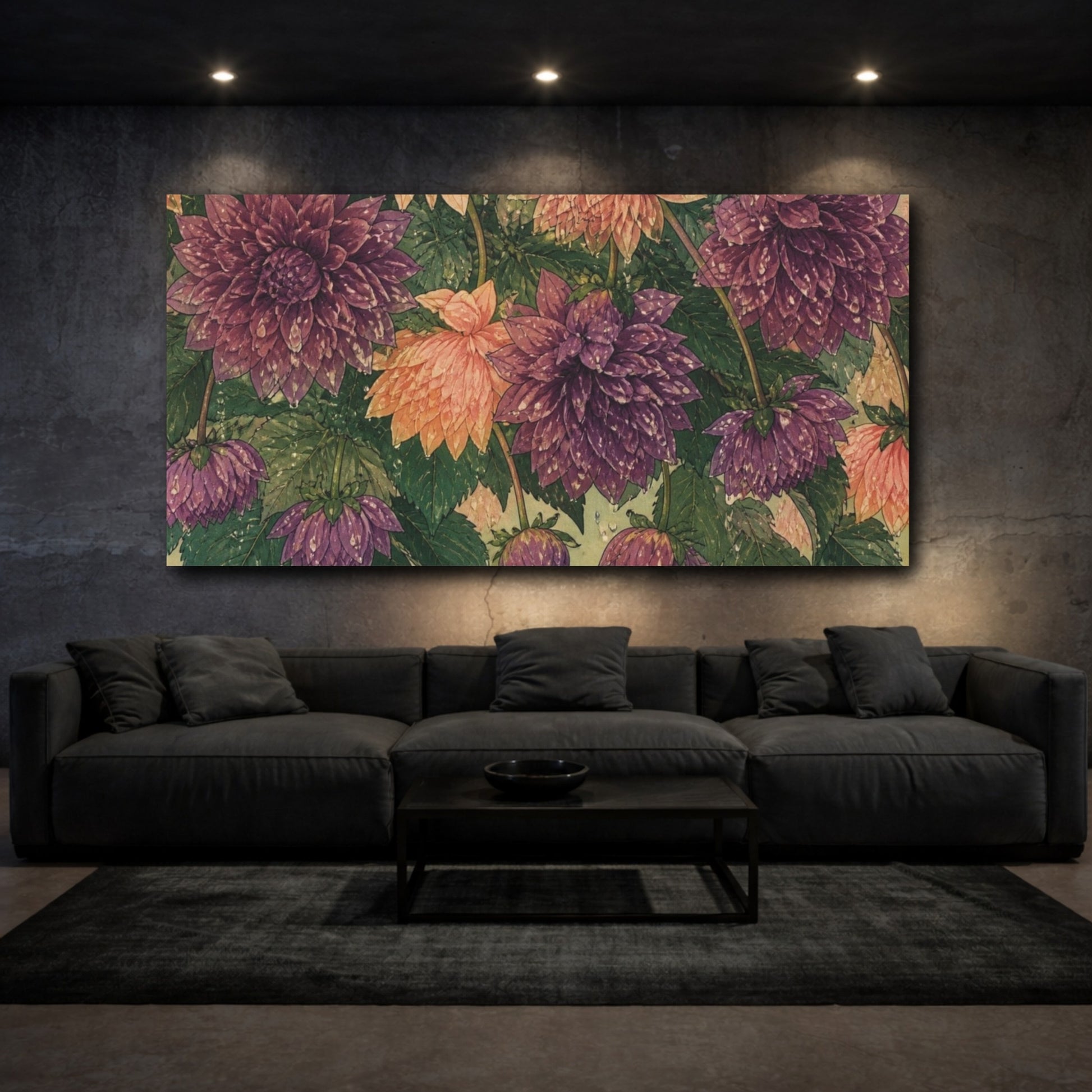 Mockup 3. Botanical Dahlia Blooms shown as canvas print
