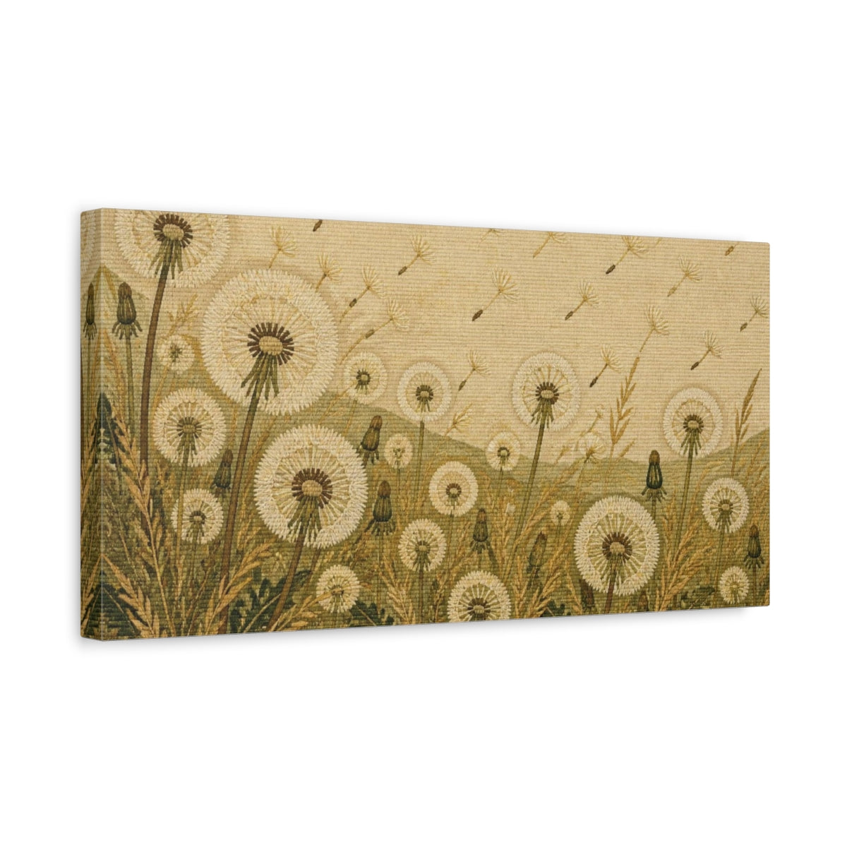 Side Mockup 3. Botanical Dandelion Meadow shown as canvas print